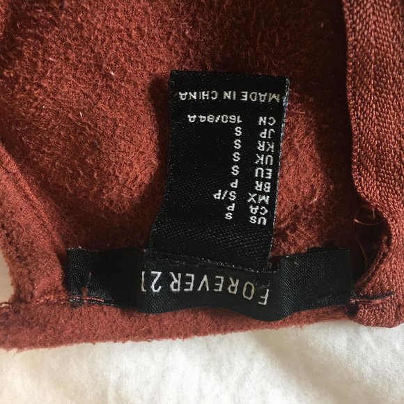 F21 Crop Velvet Brown Cut Out Crop Top Zip Back - Picture 3 of 4